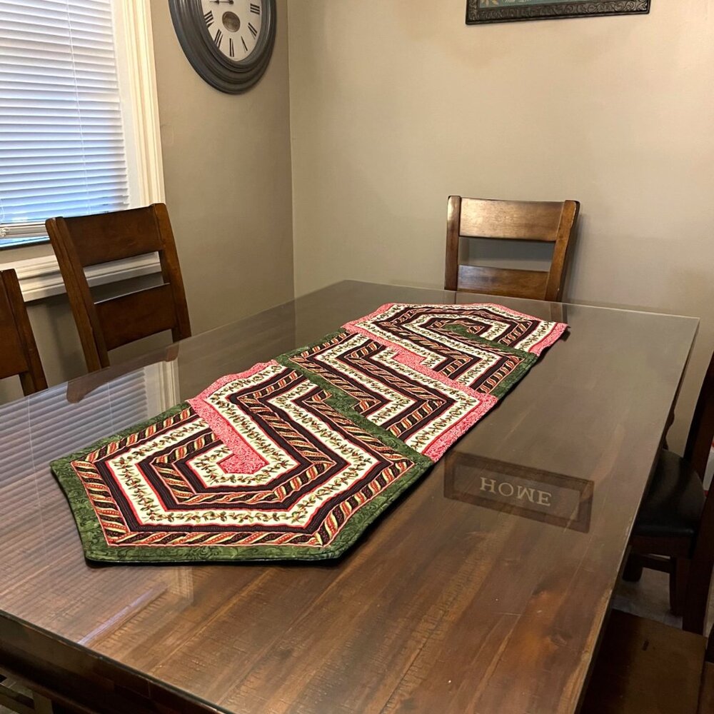 Handmade Christmas Table Runner 19x57 Holiday Decor Used Quilted Reversible